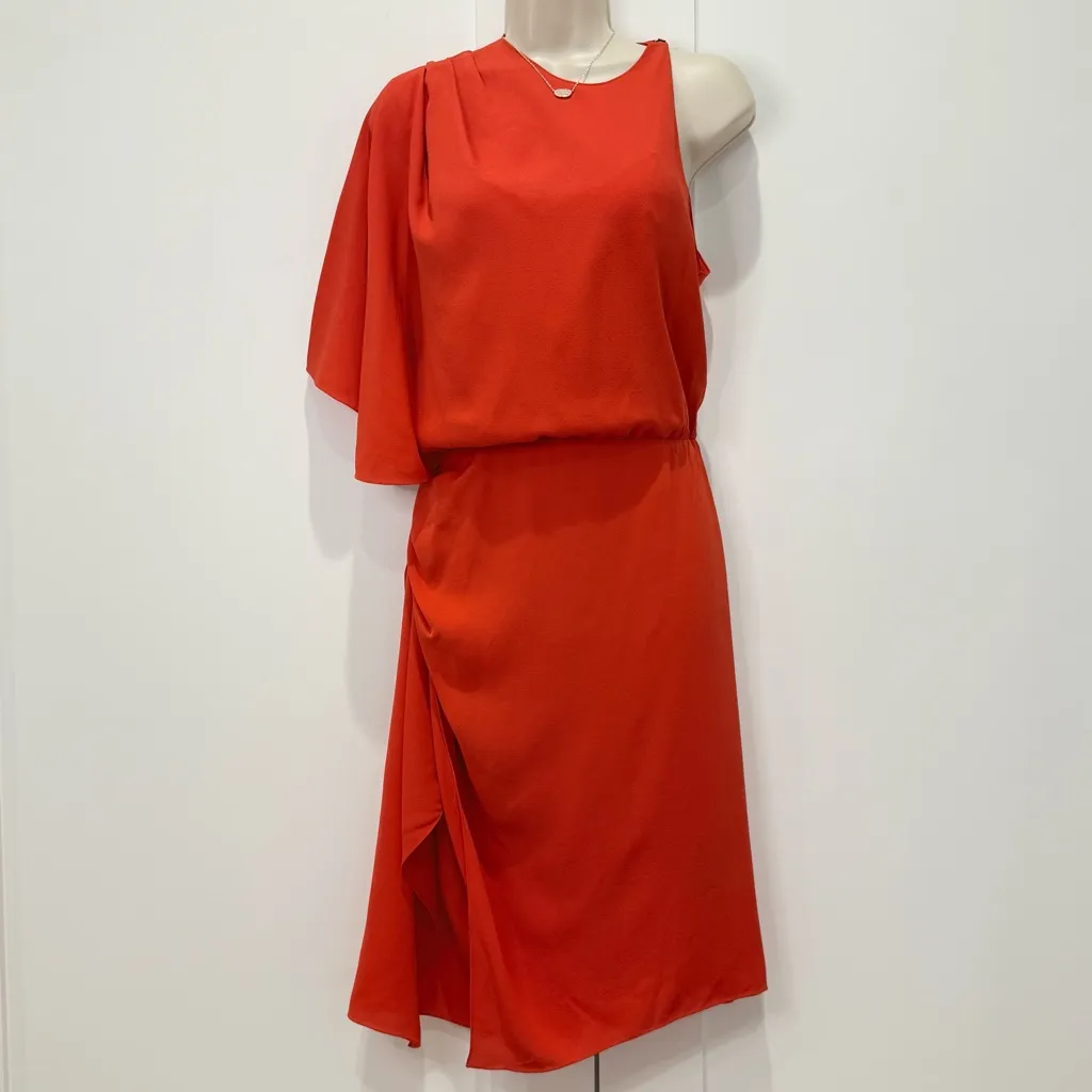Alexander Wang One Shoulder Wrap Mini Dress 4 Orange Silk Cocktail Party Club - Image 3