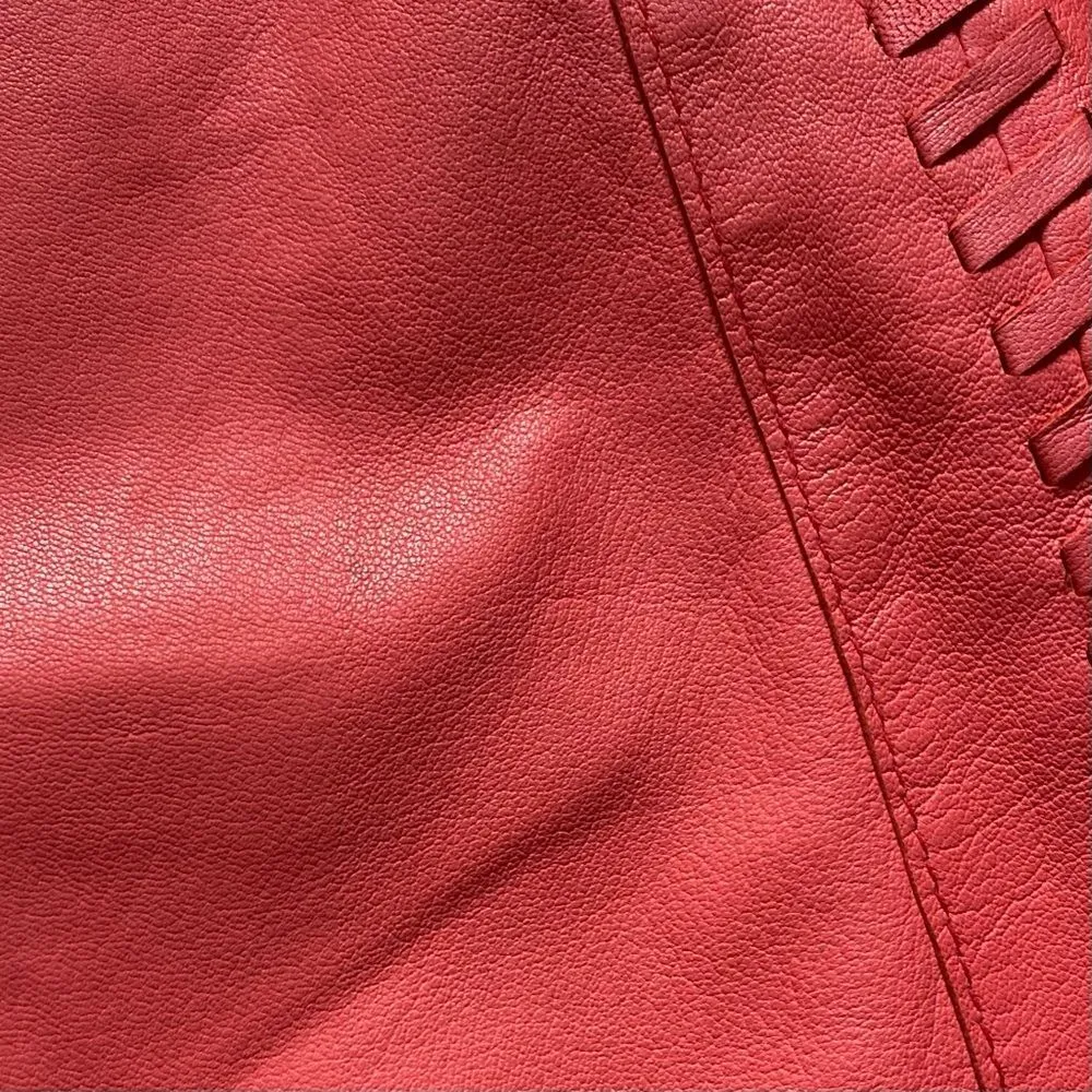 NWT Bod & Christensen Gabi Coral Red Real Leather Mini Skirt Whipstitch Medium - Image 4