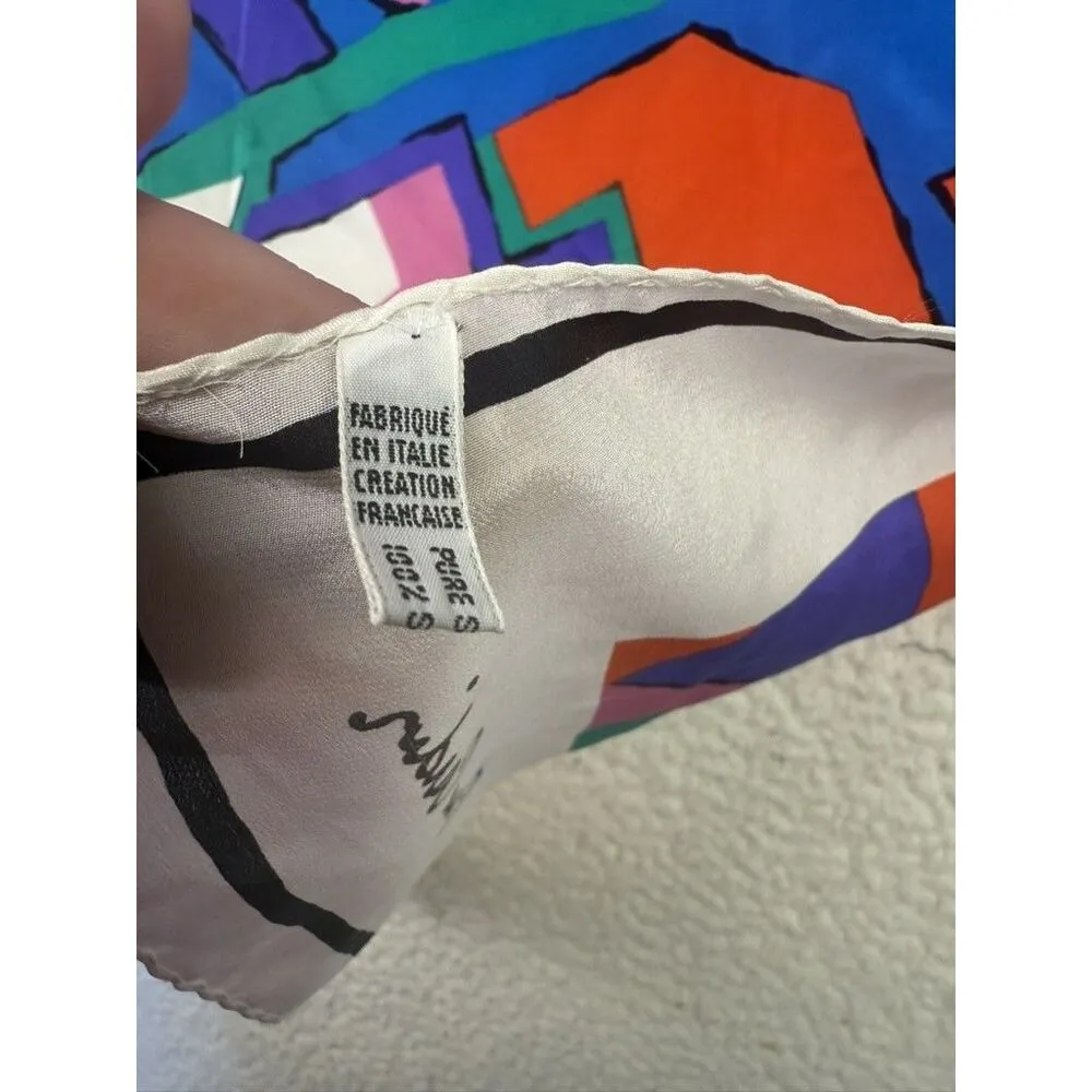 Vintage Pierre Cardin Scarf Womens Large Multicolor Abstract 100% Silk Italy 80s - Image 8