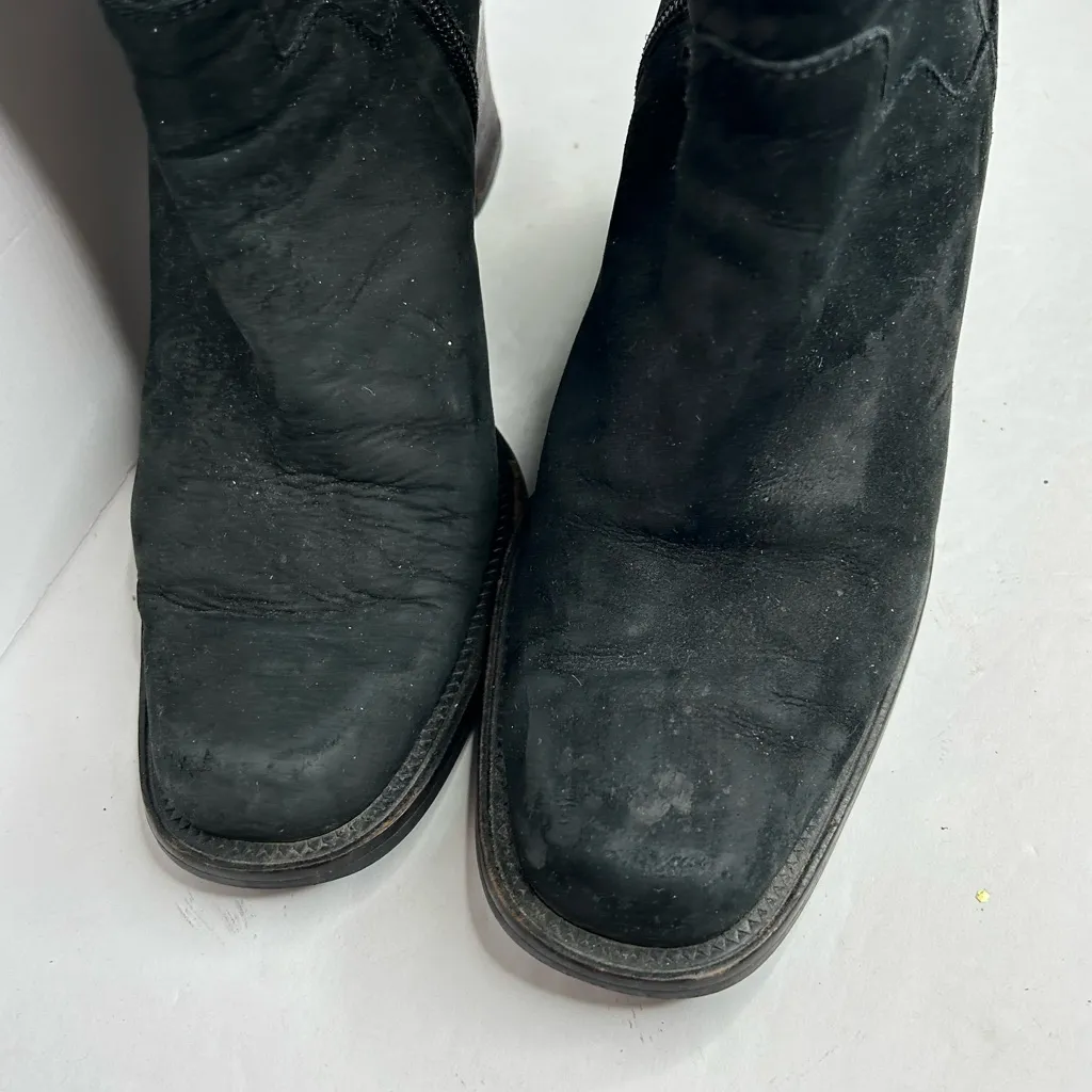 Y2K Black Suede Mid-Calf Boots Chunky Block Heel Square Toe 2000s Grunge - Image 10