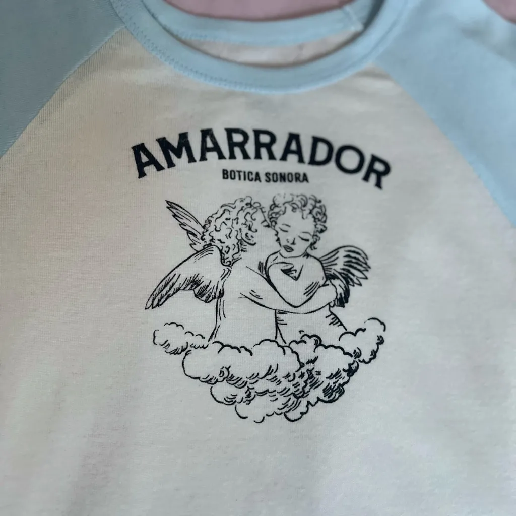 Angel Print Blue and Cream Crop Top - Image 3