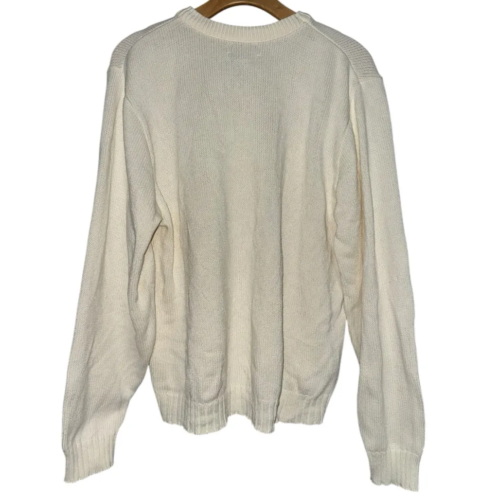 Lands’ End Vintage Women’s Size M Ivory Cream Cotton Knit Crewneck Sweater - Image 3