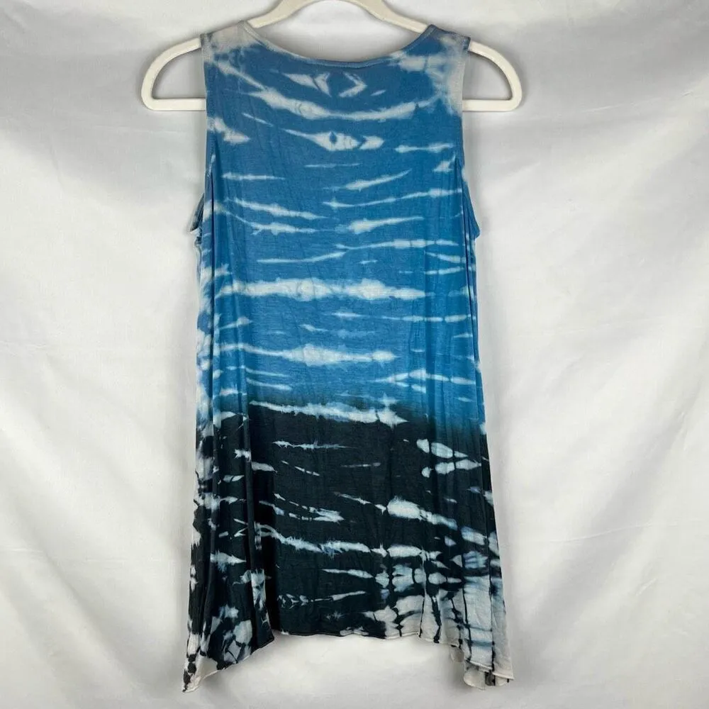 NWT Yak & Yeti Casual Tye Dye Ombré Ruffle Tank Small Blue - Image 2