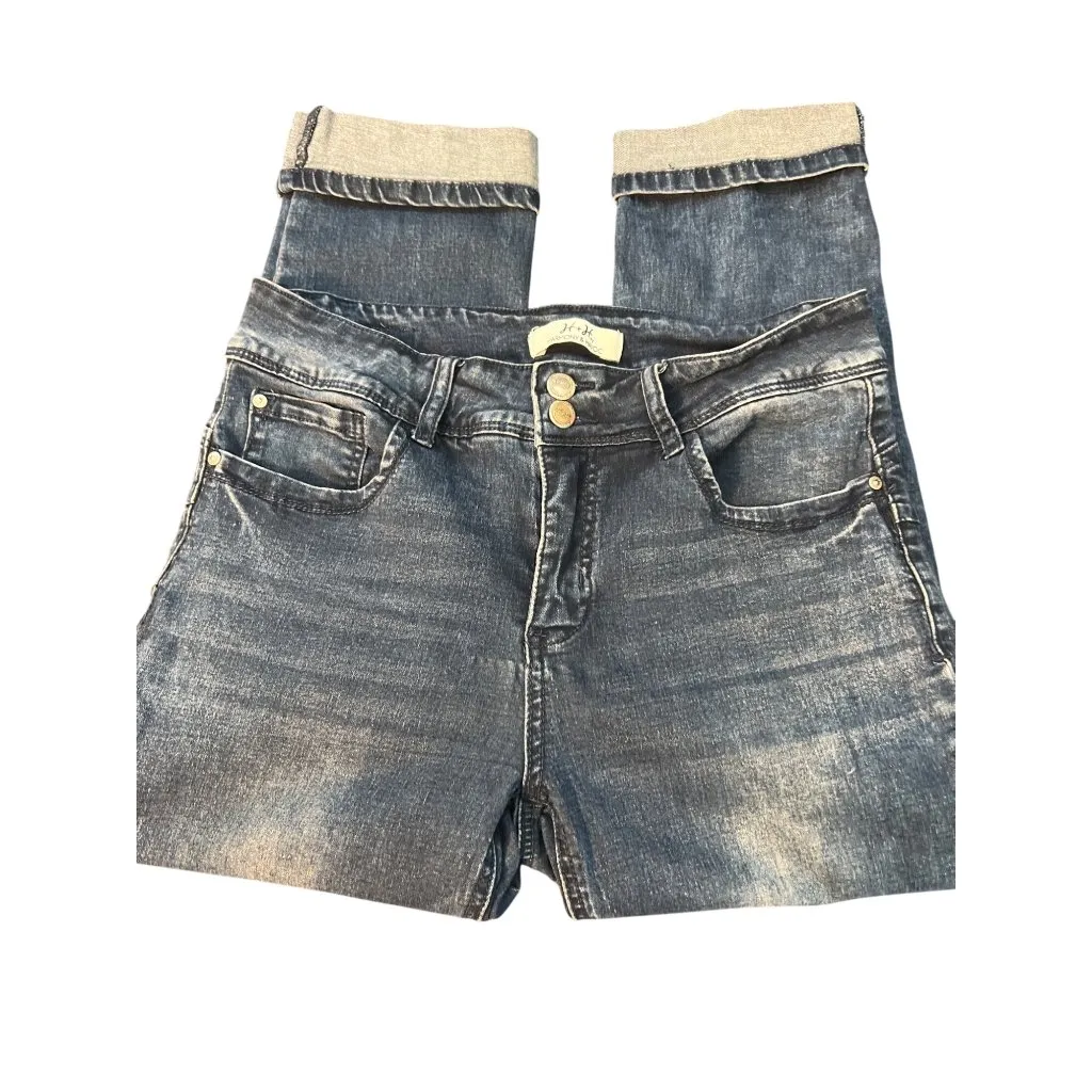 H & H Harmony Havoc Blue Denim Stretch Capri Jeans Ankle Cuffed Size 8 - Image 2