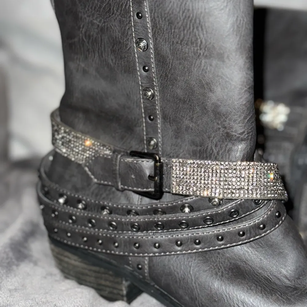 Not Rated Black Rhinestone Ankle Boots Booties - Image 2