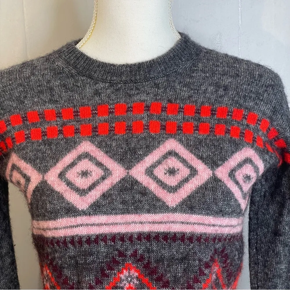 J.CREW Women’s wool abstract fair isle Nordic sweater crew neck petite junior - Image 4