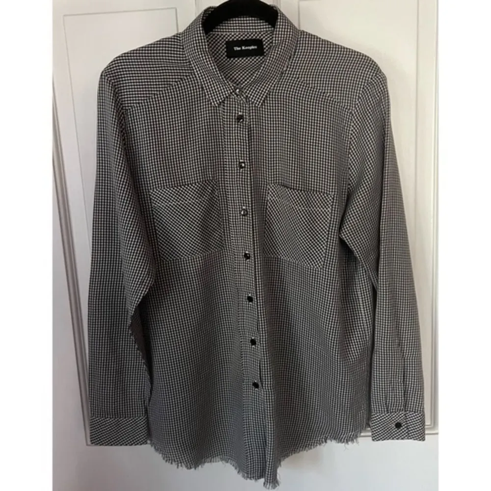 The Kooples Black White Checked Gingham Print Long Sleeve Button Down Shirt L - Image 2