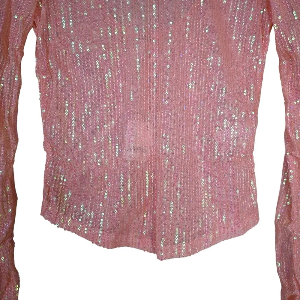 Free People Womens S Unapologetic Sequin Long Sleeve Top in Peach NEW - Image 7