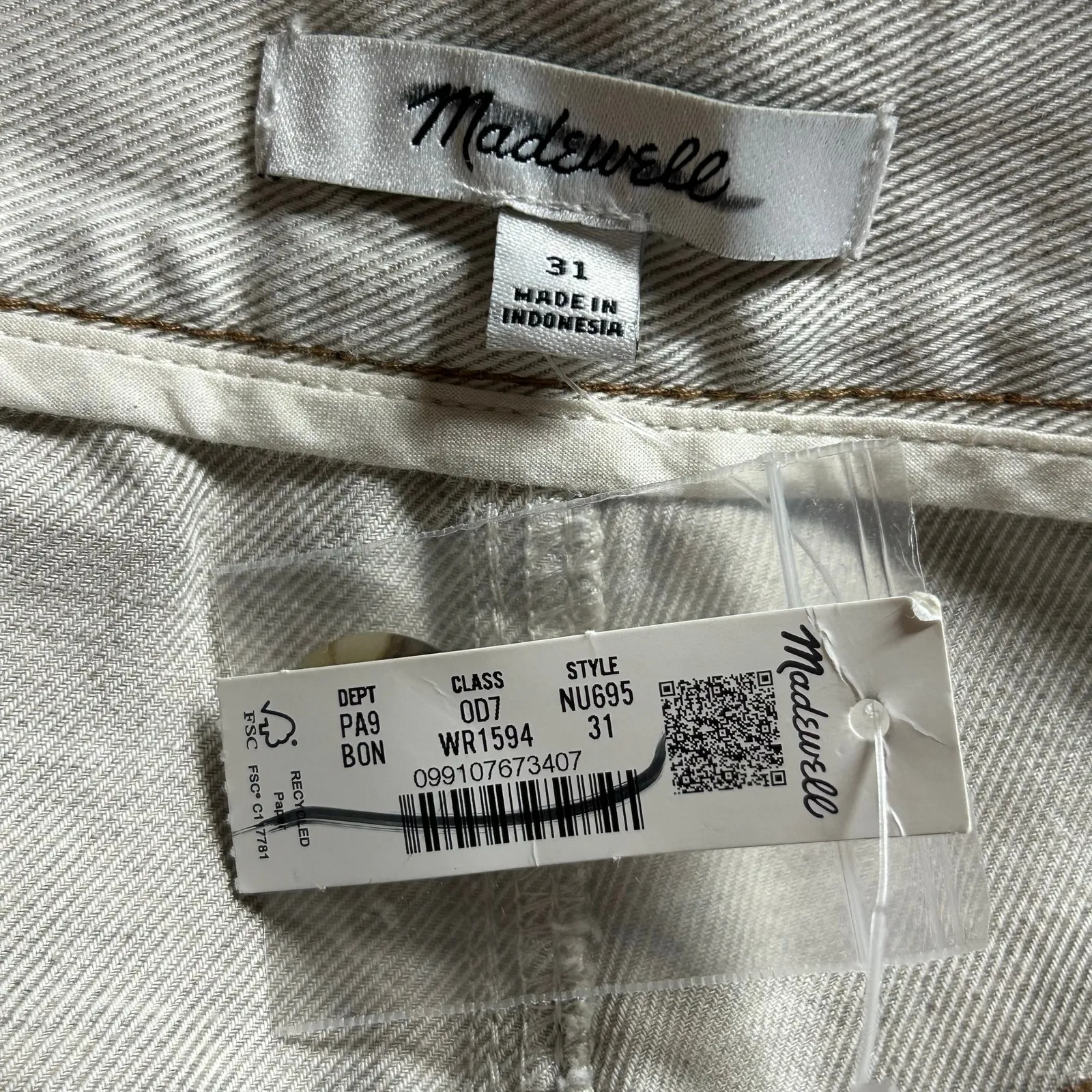 Madewell The Dean Easy Straight Leg Cuffed Cotton Linen Blend Pants Bone 31 New - Image 8