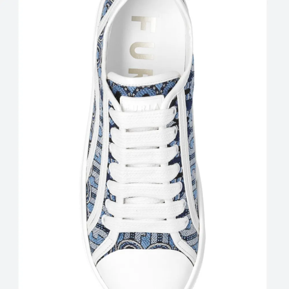Furla Binding Lace-Up Leather Sneakers in Blue - Image 3