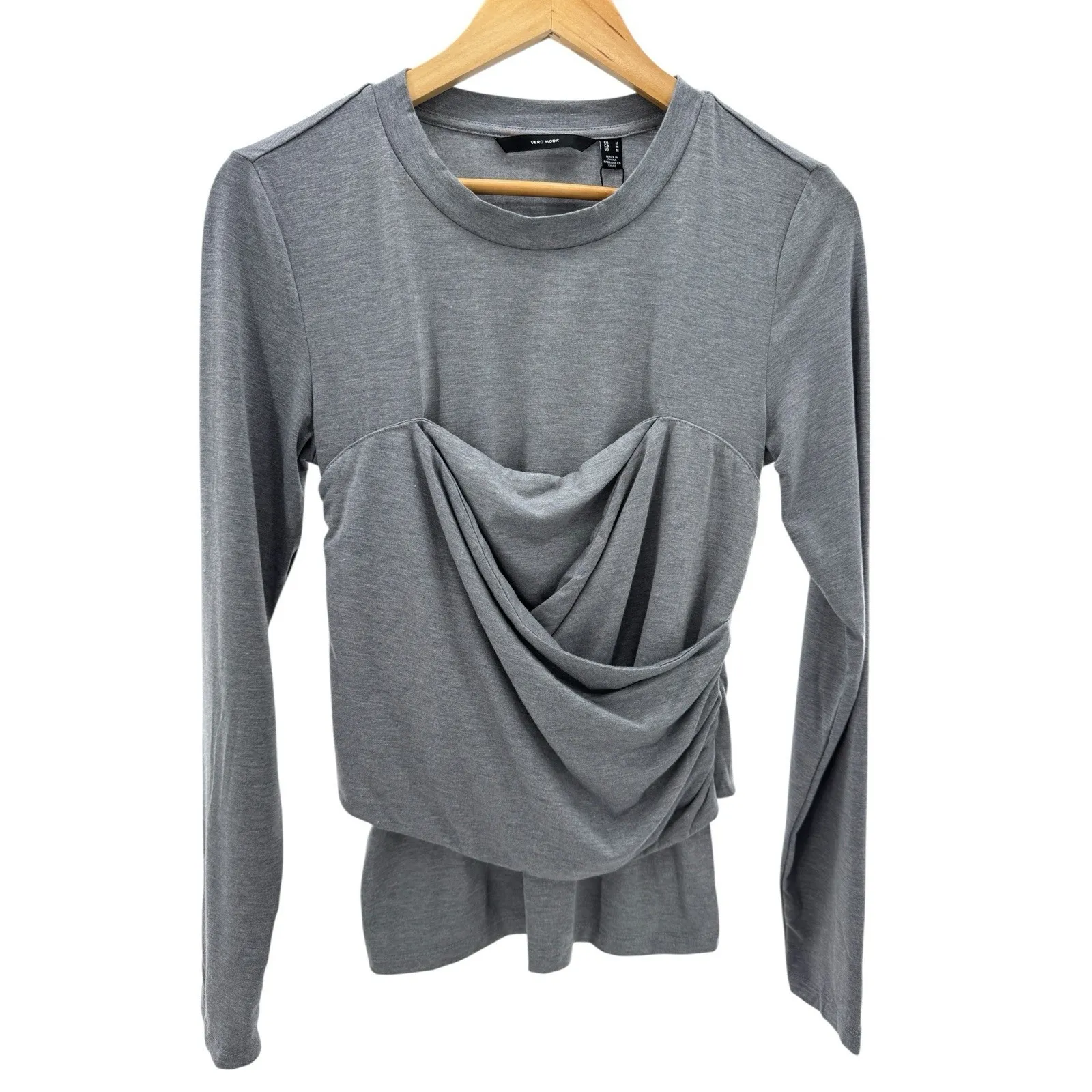 Vero Moda Nelly Ruched Knit Shirt Corset Top Gray Size Medium Long‎ Sleeve NWT - Image 3