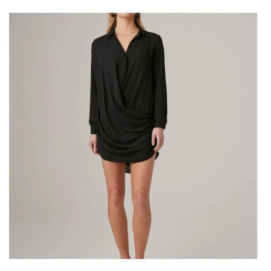 krisa Drape Button Front Mini in Black X-Small New Womens Shirtdress - Image 10