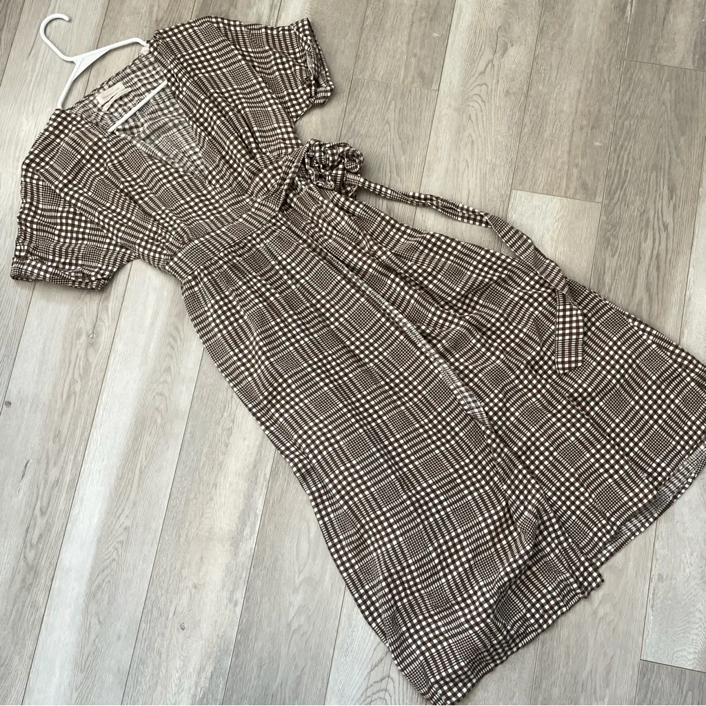 Urban Outfitters Dress plaid gingham wrap midi gabrielle womens Brown (xsmall) - Image 2