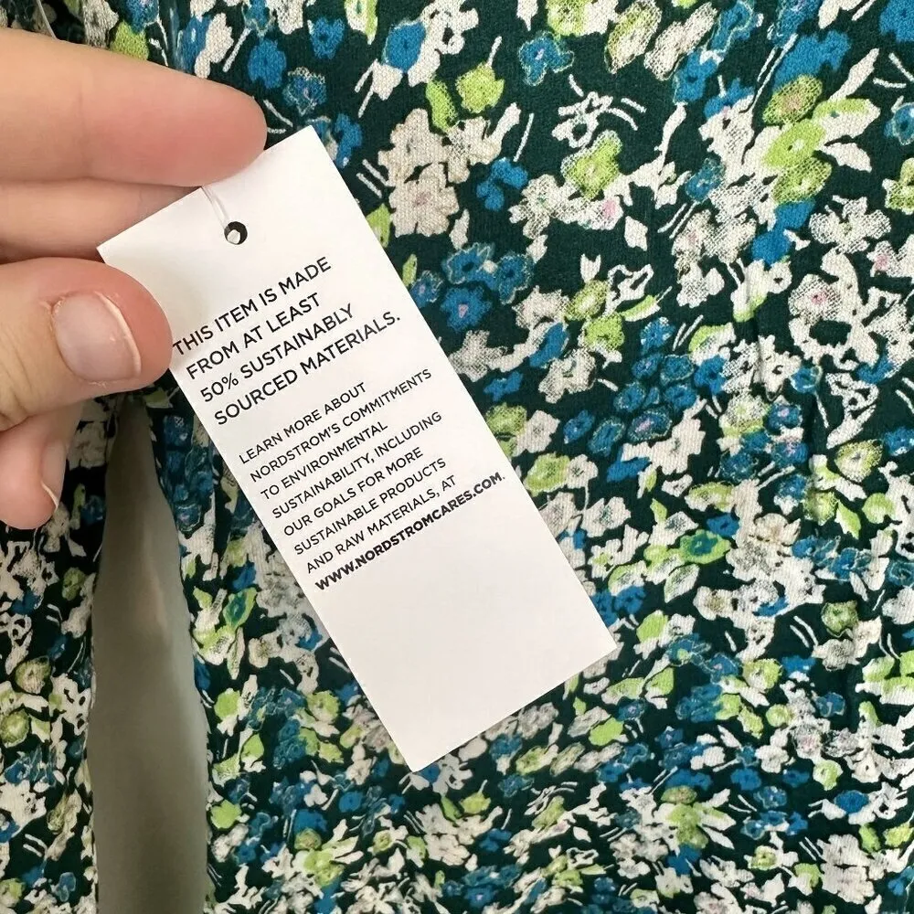 NWT bp Green Floral Knit Long Sleeve V-Neck Sustainable Dress - Size: M - Image 8