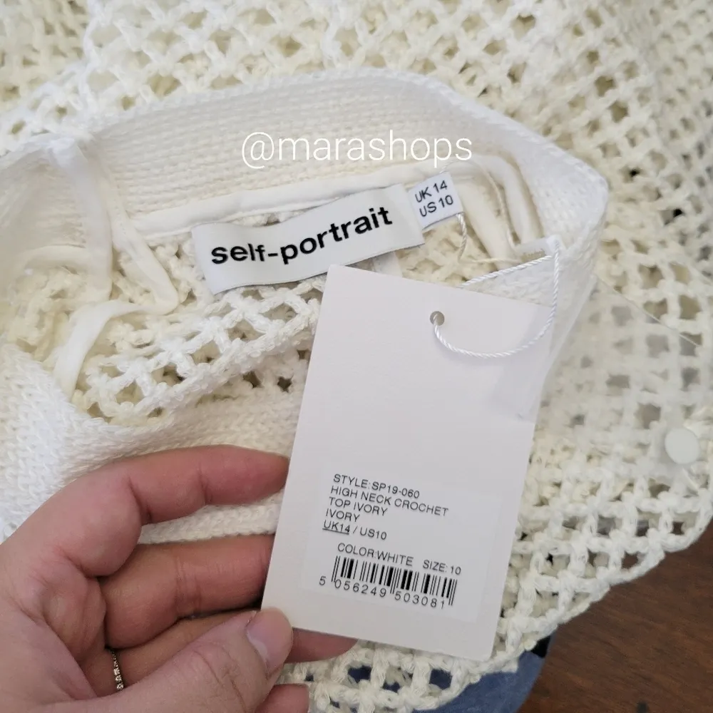 Self Portrait Ivory High Neck Crochet Top - Image 6