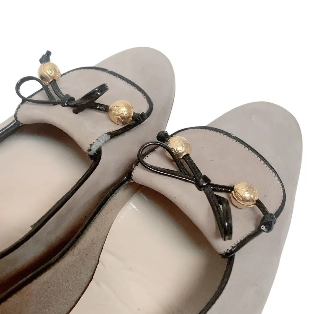 SALVATORE FERRAGAMO GRAY SHOES SZ 8.5 A2 Women's Gold Accent Black Trim Office - Image 12