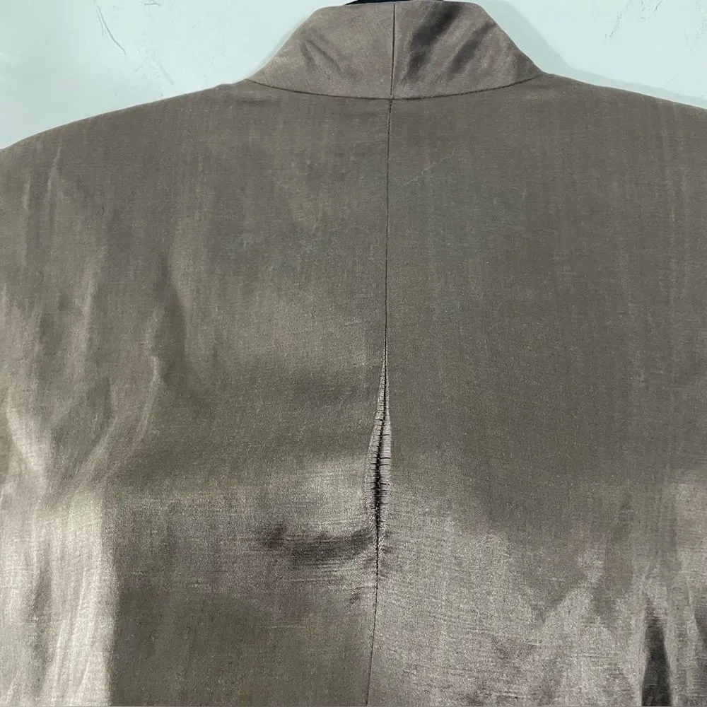 Eileen Fisher Organic Linen Silk Satin Blend Blazer Open Jacket‎ Size XS Brown - Image 7