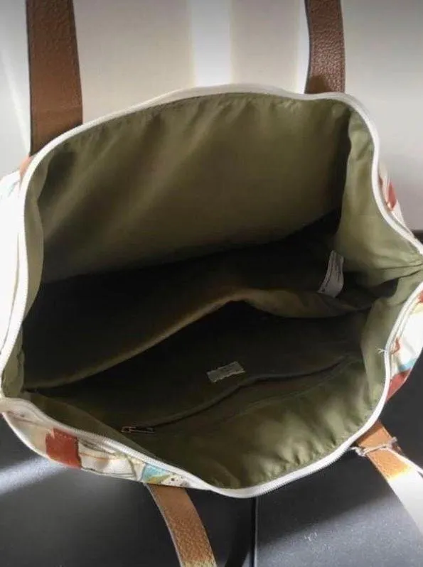 Tropical Print Tote Tan - Image 4