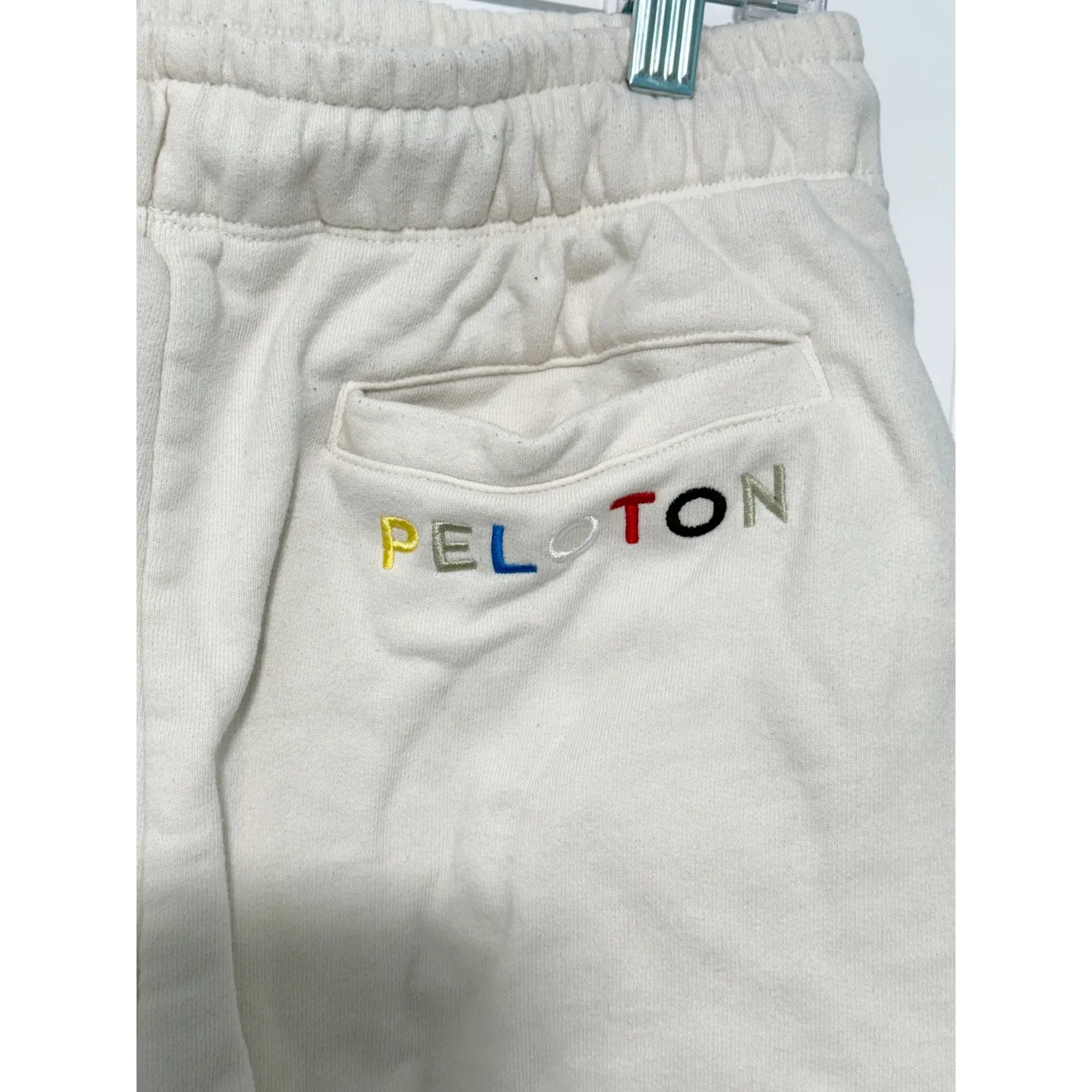 Peloton Women's Sweat‎ Shorts Drawstring  Cream Cotton Blend Athletic Large - Image 6
