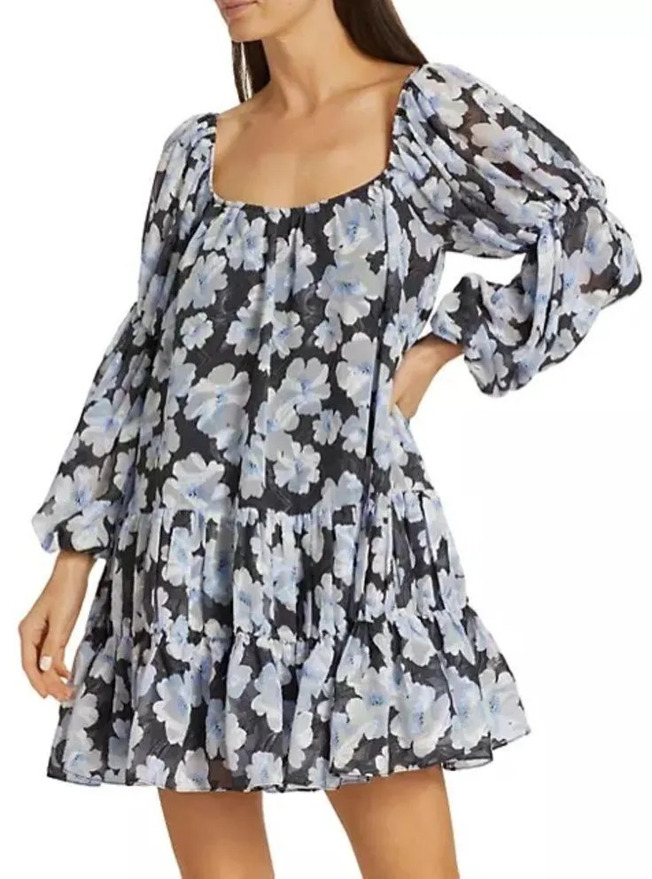 En Saison Teagan Babydoll Mini Dress in Black Multi - Image 3