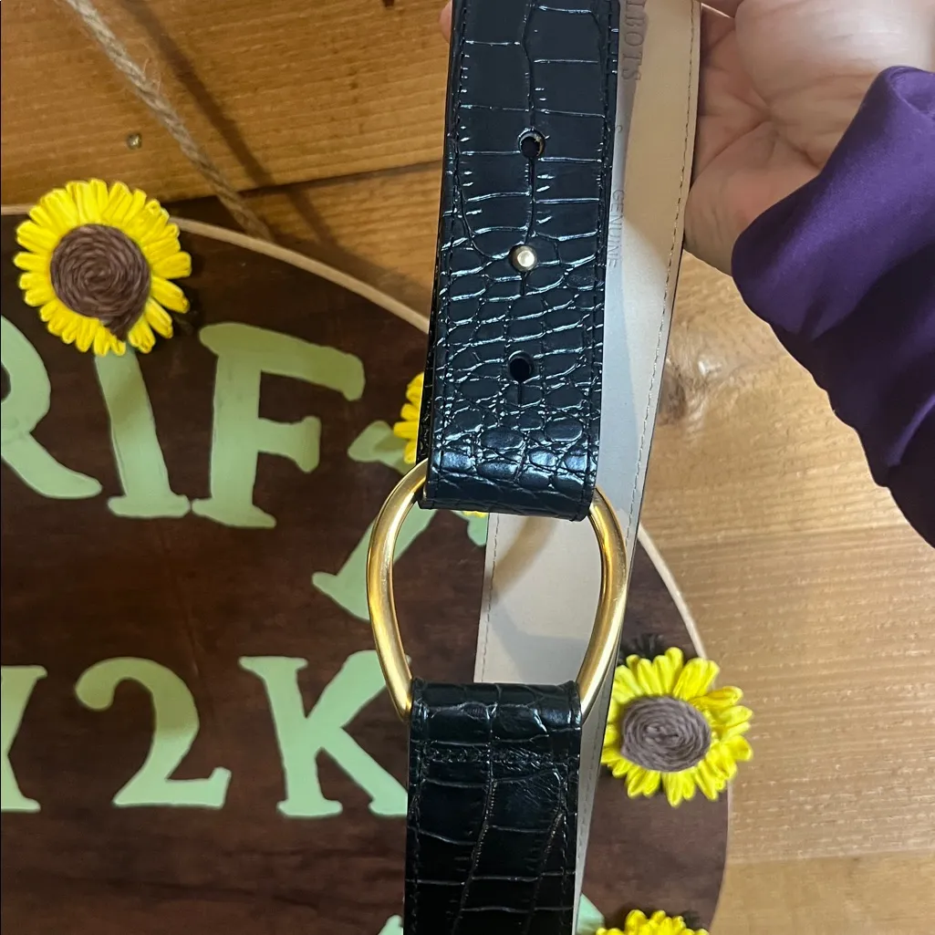 Talbots  Leather Black Gold Oval Hook Loop Adjustable Belt 36”-38.5” S-L Elegant - Image 7