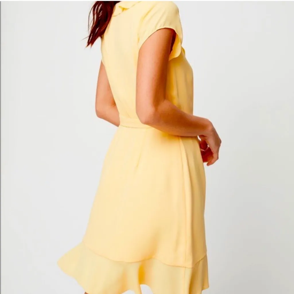 Sunday Best Aritzia Savoy Yellow Ruffle V-Neck Wrap Mini Dress Short Sleeve 10 - Image 4