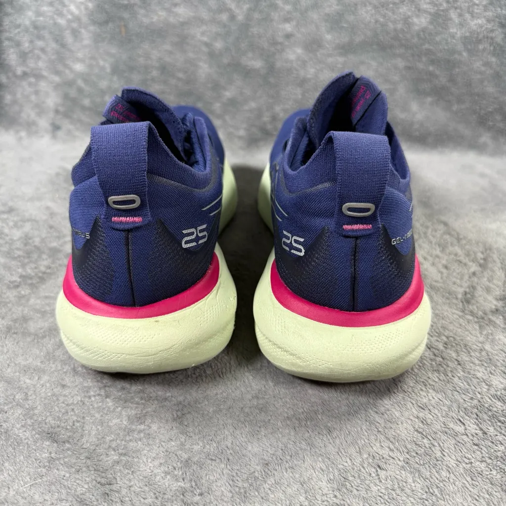 Women’s 10.5 ASICS Gel-Nimbus 25 Running Shoe Indigo Fuchsia Green Workout Train - Image 6