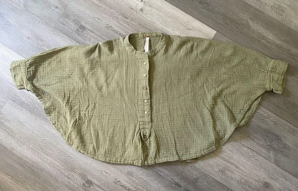 Free People Top Dolman Drape Poncho Flowy Cotton Olive Oversized - Image 4