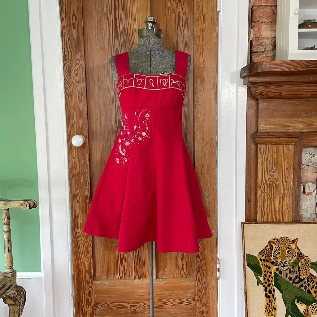 Rare Vintage Christian Llinares Celestial Astrology Dress & Jacket Set Y2K Sz S Red - Image 3