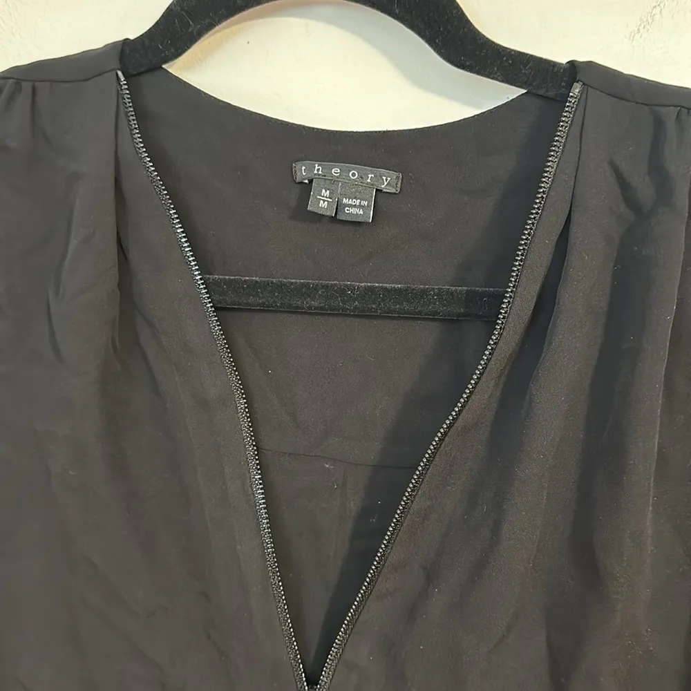 THEORY silk zipper black blouse M - Image 2