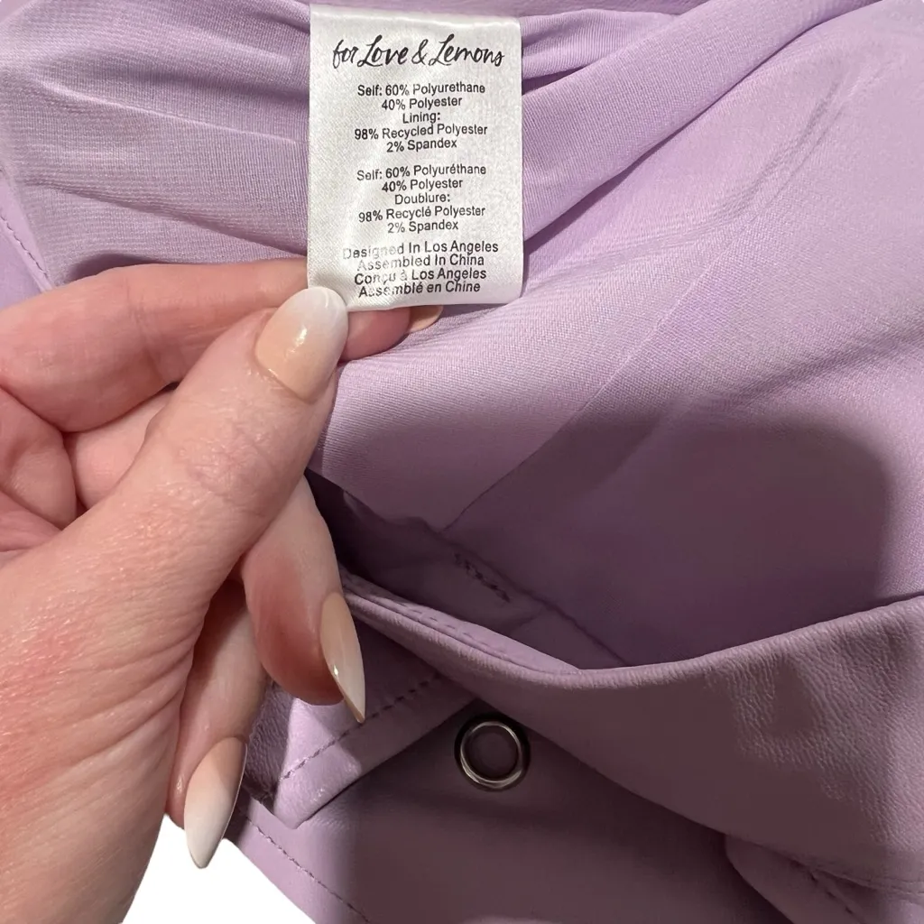 For Love and Lemons Roxie Grommet Faux Leather Lavender Shorts Size XL NWT - Image 10