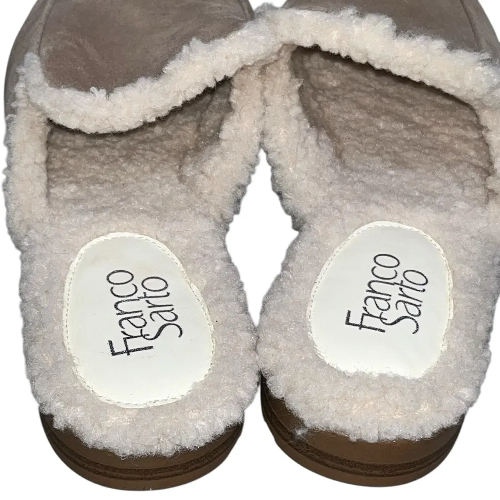 NEW Franco Sarto Bocca Brown Suede Faux Fur Lined Slides Mules Loafers Shoes 9.5 - Image 4