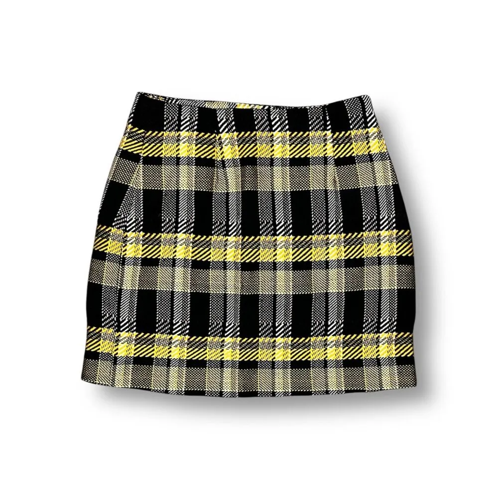 New Grey Lab Black Yellow Plaid Tweed Mini Skirt Preppy Academia Fall Winter S - Image 3