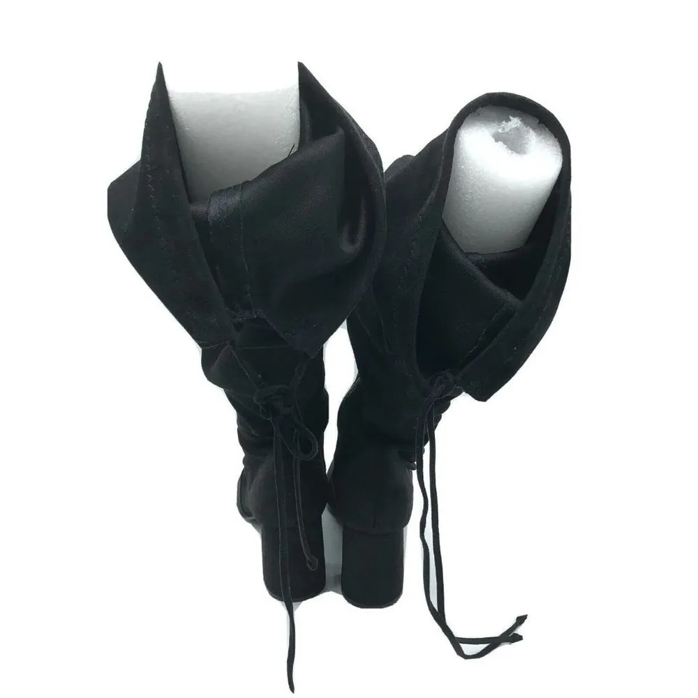 Breckelles Boots Knee High Faux Suede Slouchy Block Heel Pointed Toe Black 6.5 - Image 4