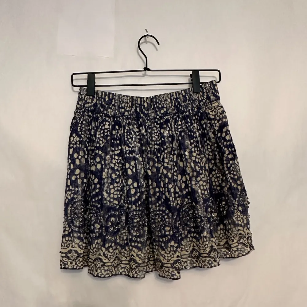 Zara Woman Embellished Blue Mini Skater Skirt Metallic Cotton Beaded Boho Medium - Image 5
