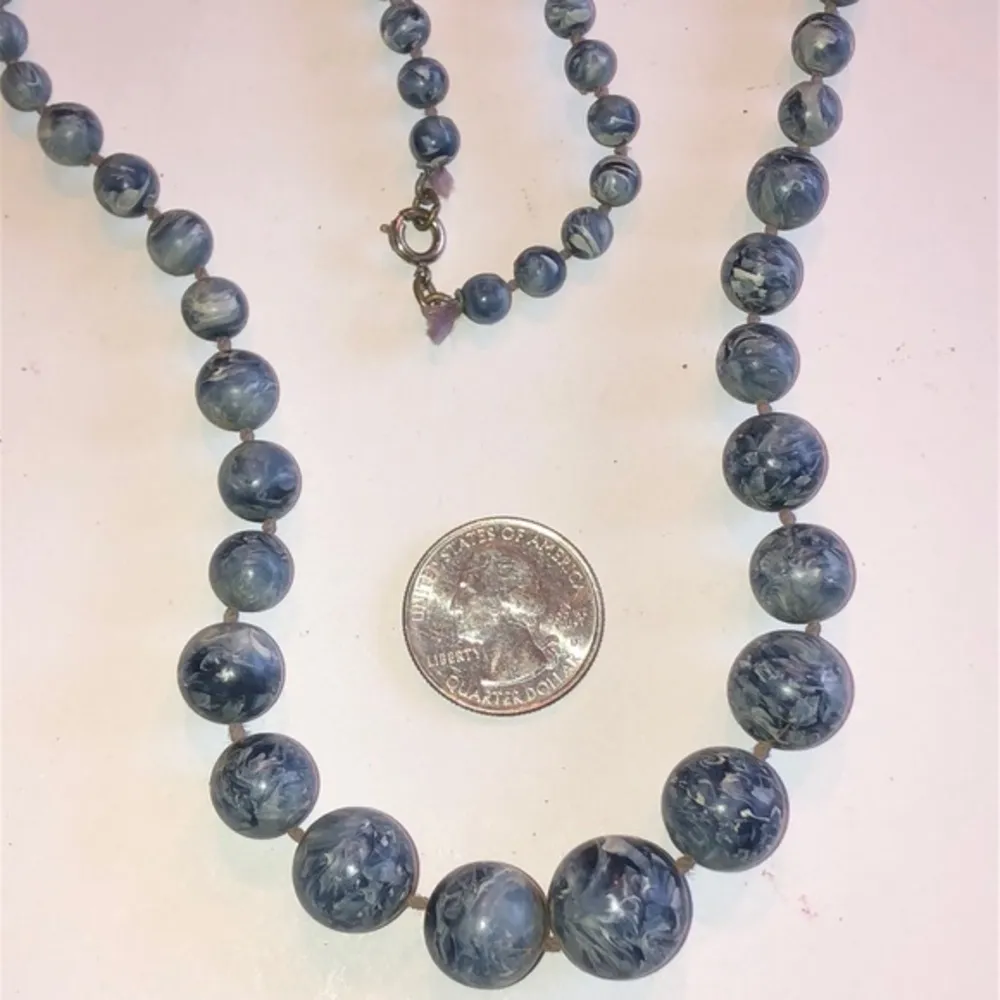 Vintage Blue & Off White Beaded Boho Necklace - Image 5