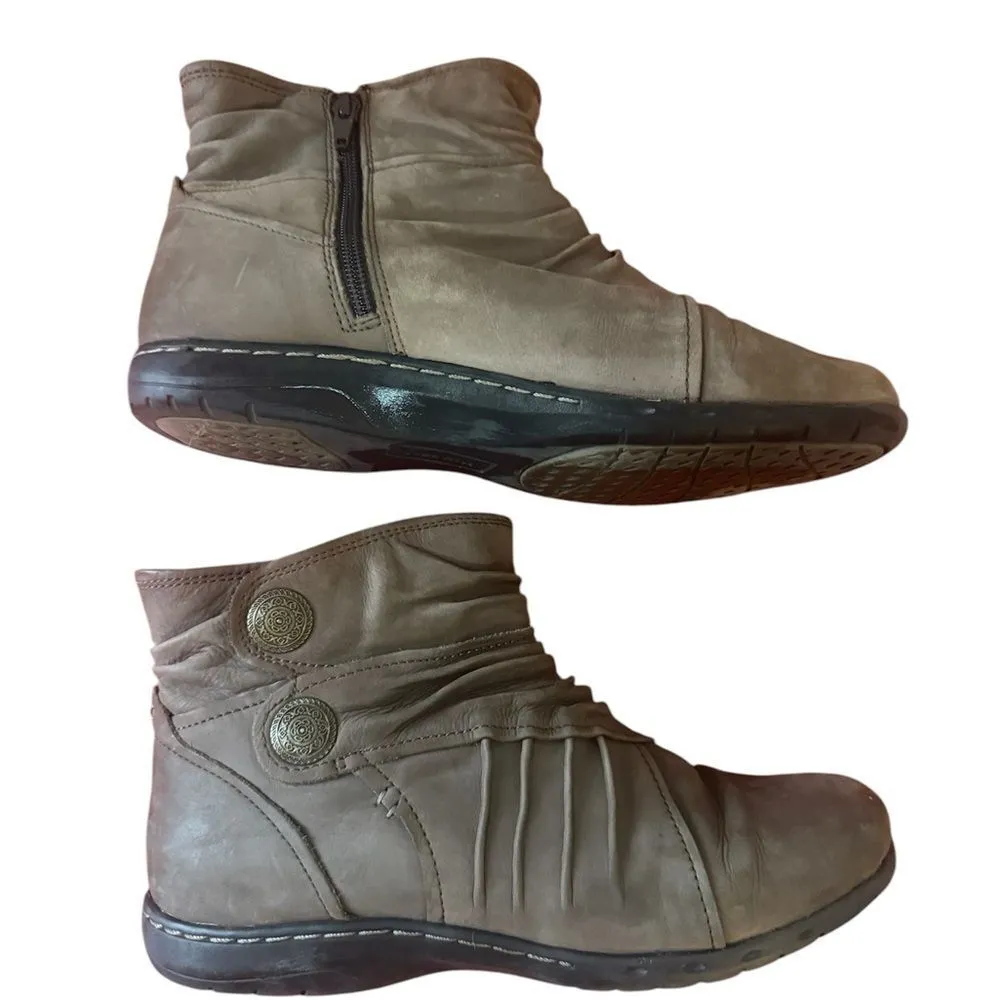 Gray Ankle Boots with Side Zipper and Buckle Details Brown Size 8.5 - Image 2