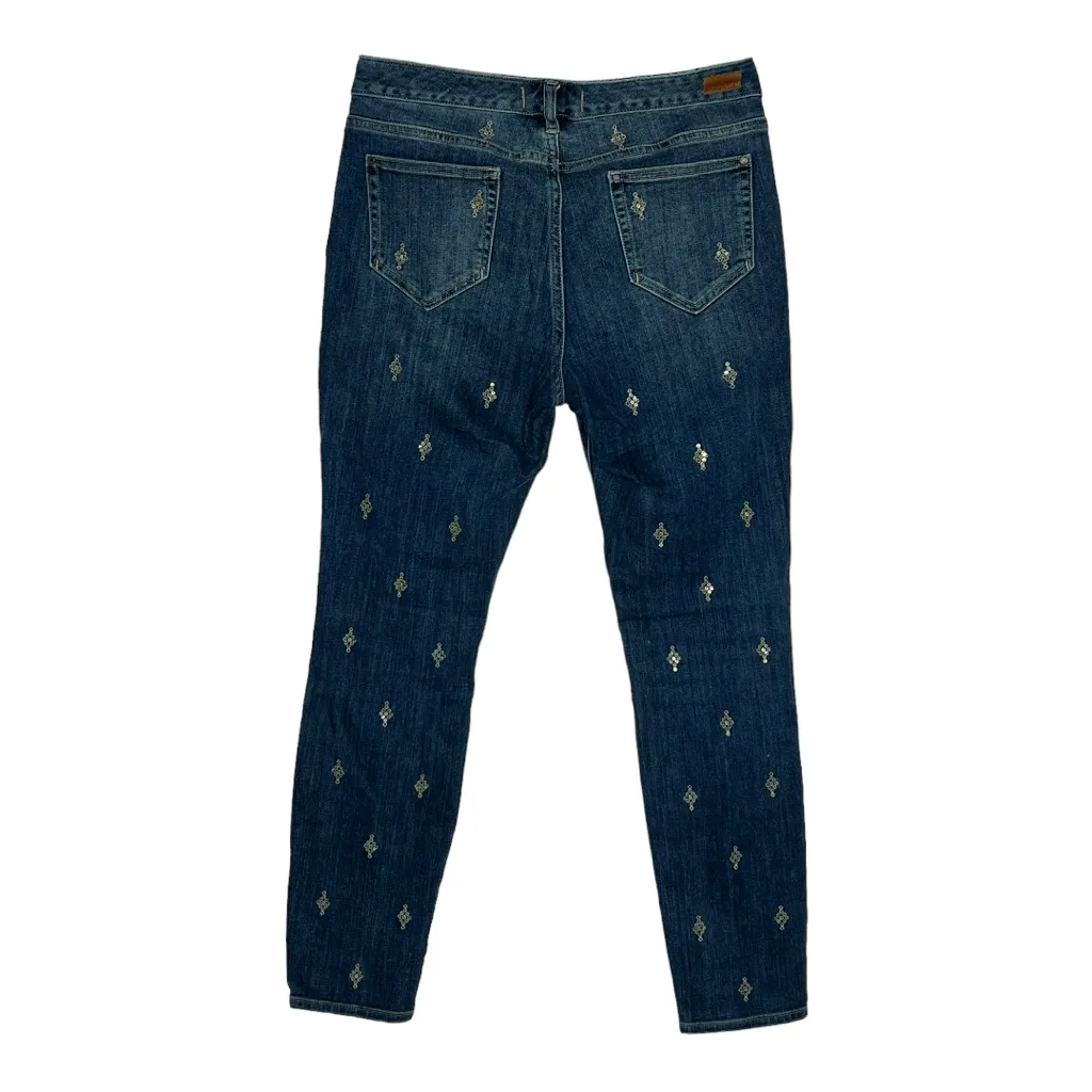 Sundance Primrose Jeans Blue Dark‎ Wash Sequin Details Skinny Leg Mid Rise - Image 2