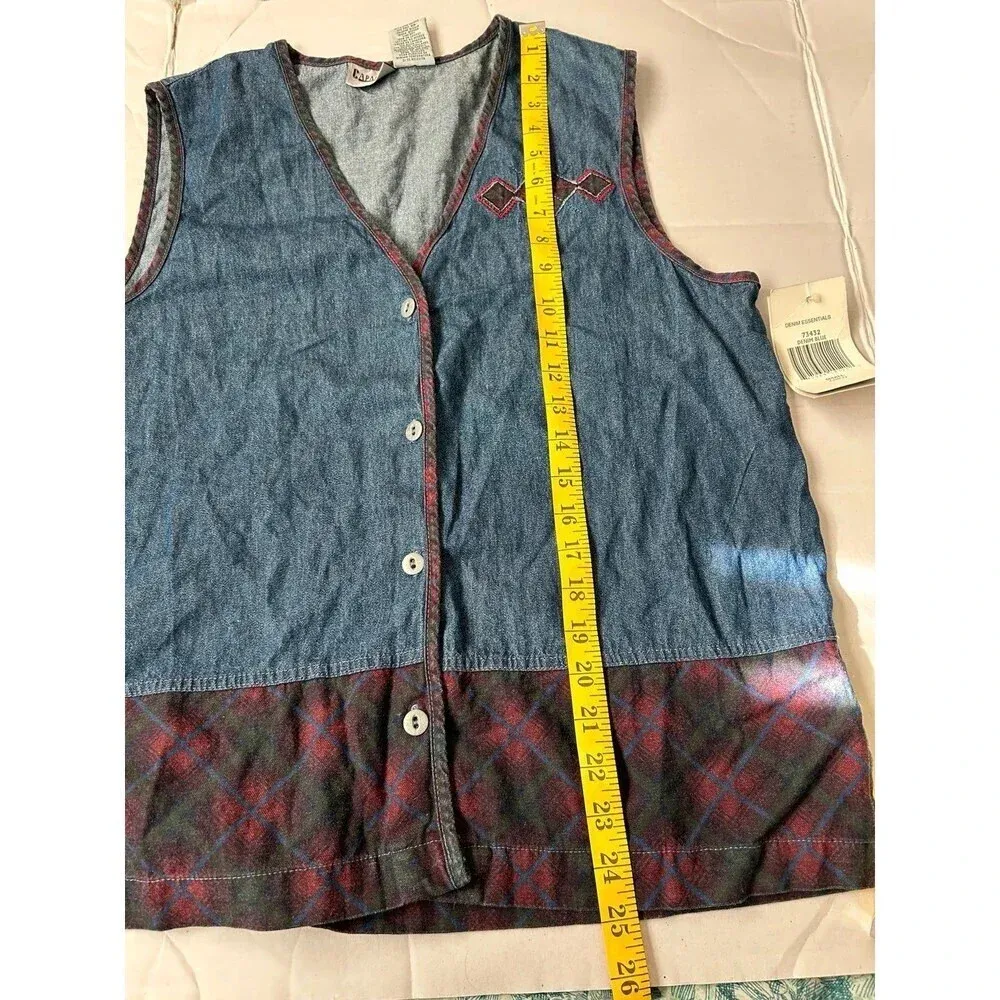 Vintage Capacity Women's Vest Denim Blue Plaid detail S - Image 6
