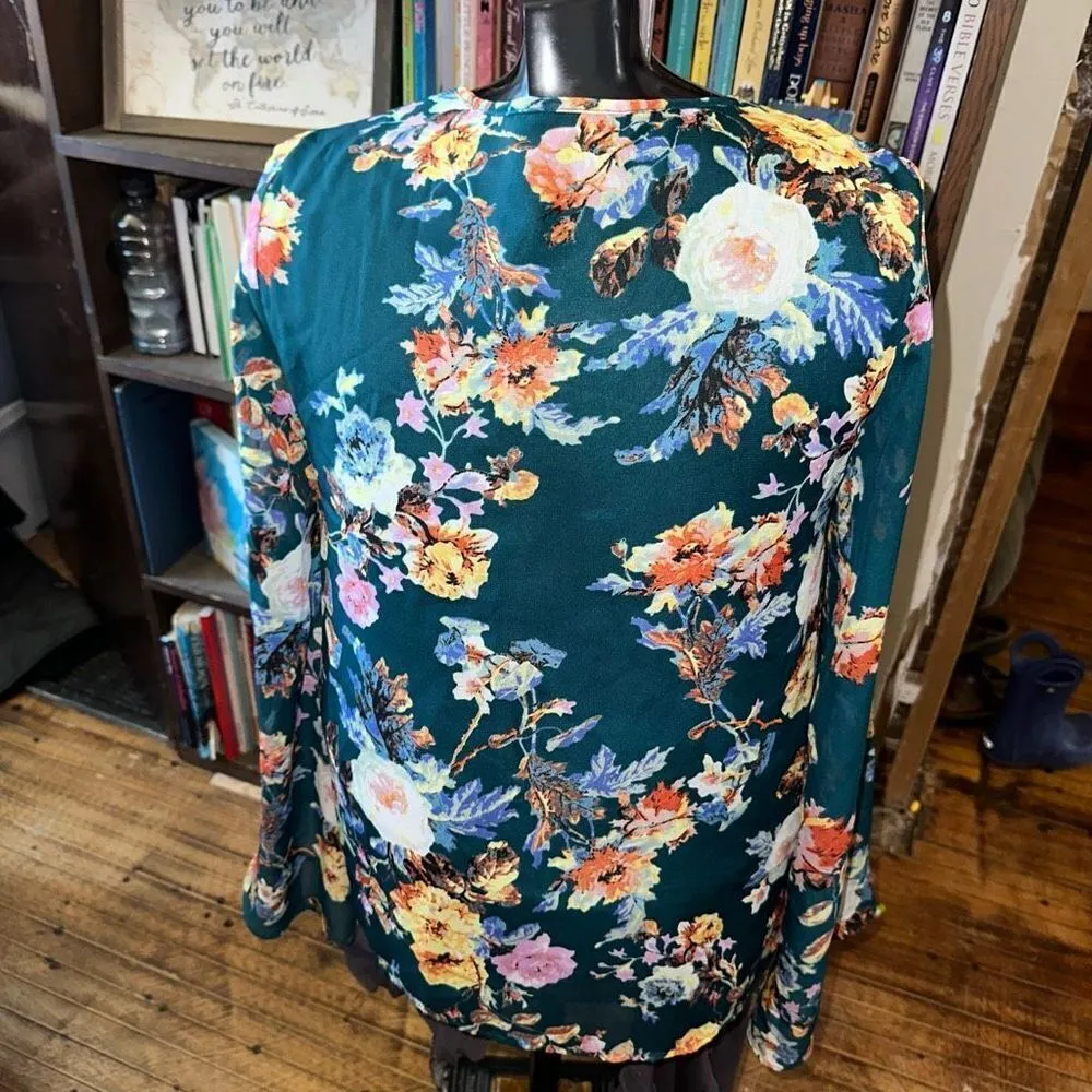 Show Me Your Mumu teal floral flowy boho M resort wear blouse - Image 2