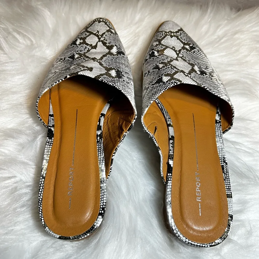 Report Illumi Asymmetrical Pointed Toe Snakeskin Flat Mule Size 8 - Image 7