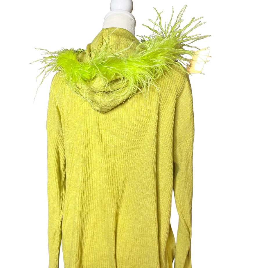 JAYLEY Lime Green Cashmere Blend Hooded Jumper with Feathered Hood new Size M - Image 8