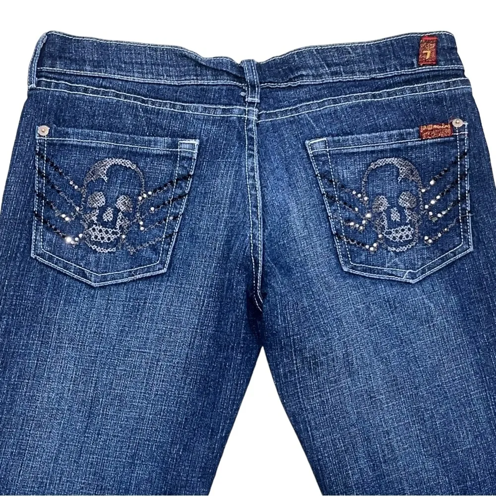 7 For All Mankind Embroidered Skeleton Spider Bootcut Jeans - Image 5