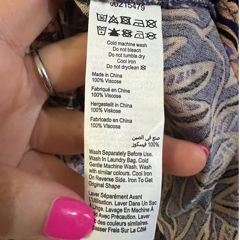 Avenue SIZE 26/28 Leaf Patterned Button Up Top Olivia Pintuck Shirt Blouse Blue - Image 9