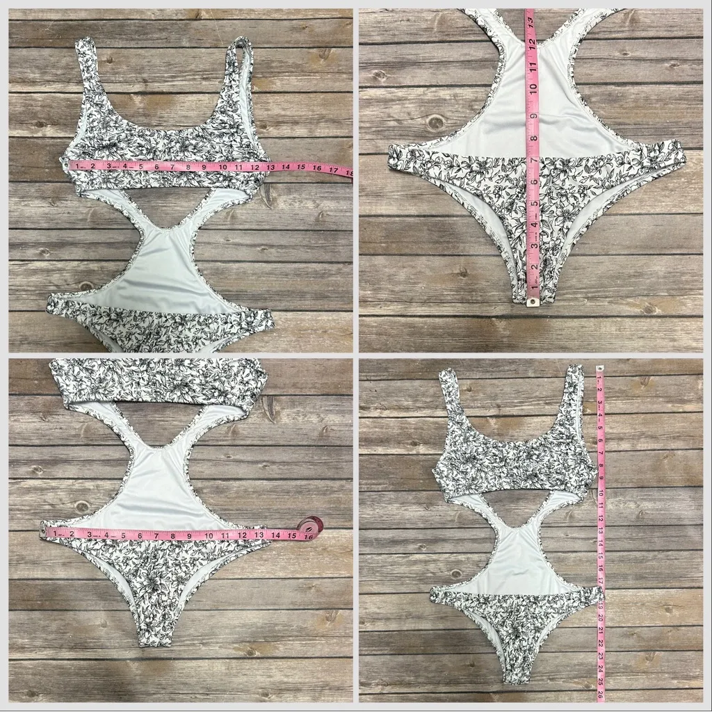 Kaali Beachwear Black White Floral Monokini Open Front Back Strap One Piece Swim Size M - Image 11