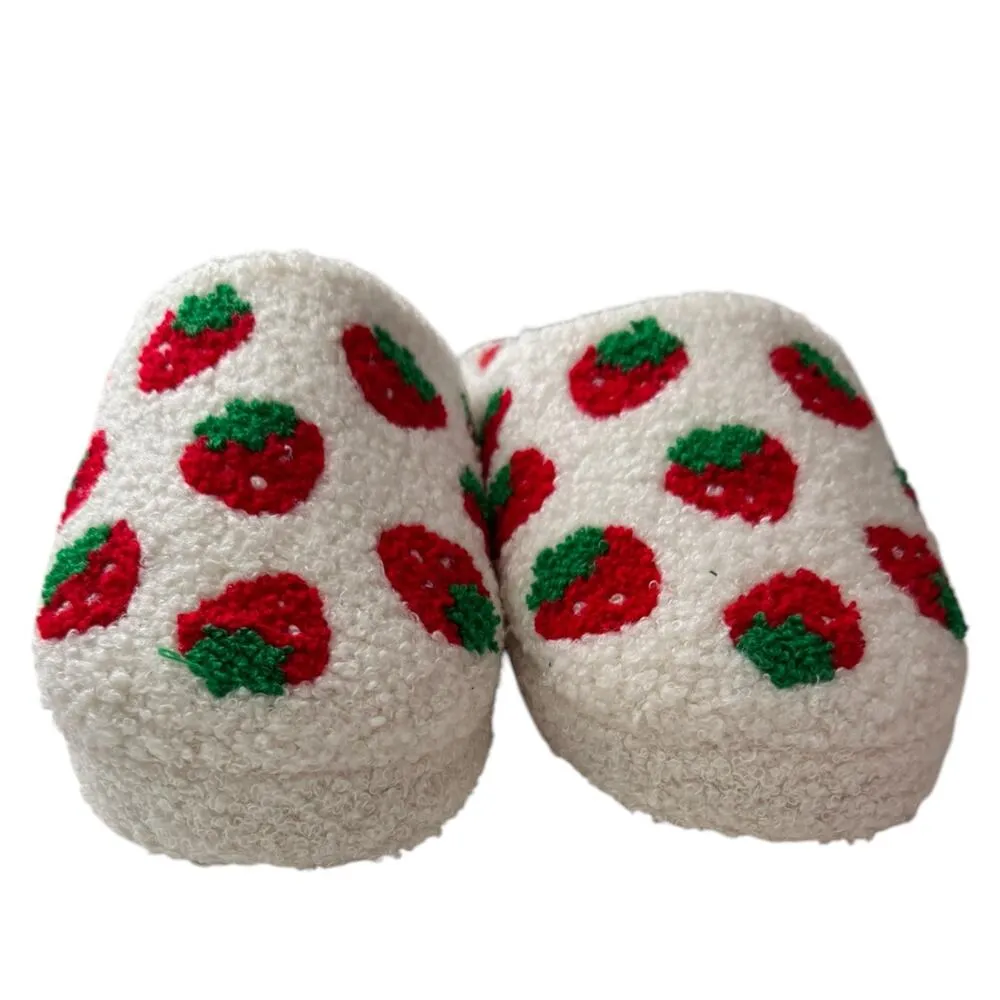 Kensie Sherpa Memory Foam Strawberry Print Slip On Slippers Women’s Size 8 - Image 2