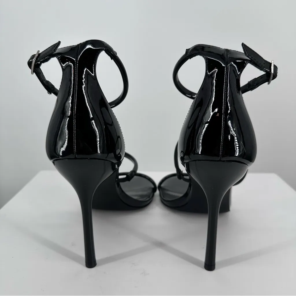 Steve Madden Jinx Black Patent Faux Leather Ankle Strap Heeled Sandals size 10 - Image 6
