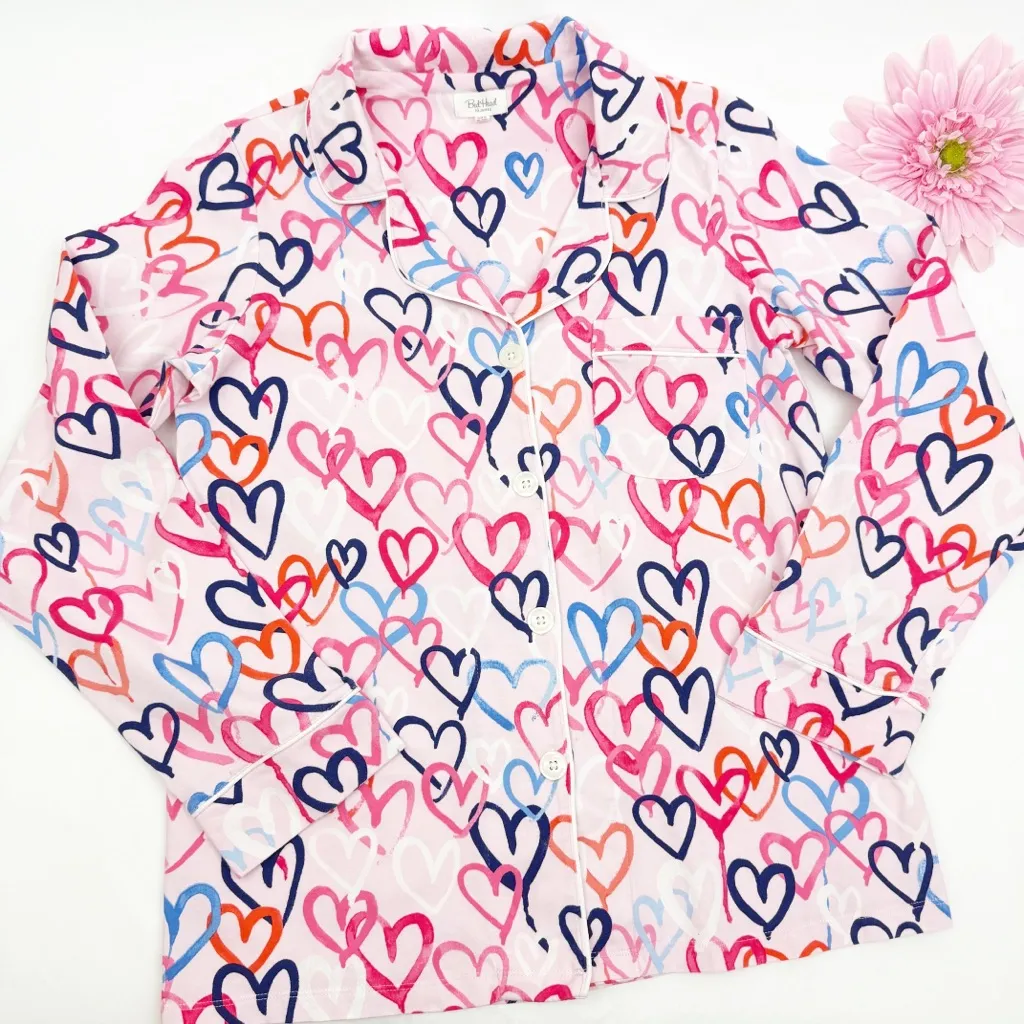 BedHead Pajamas Hearts Organic Cotton Two (2) Piece Pajama PJ Set Pink Size XS - Image 5