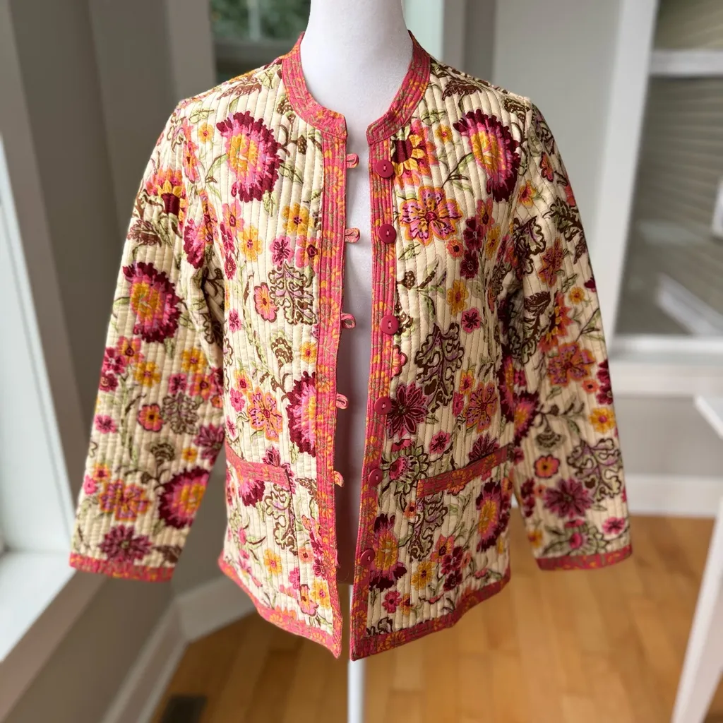 Appleseed Petites Pink Floral Cotton Reversible Quilted Jacket Size Small - Image 9
