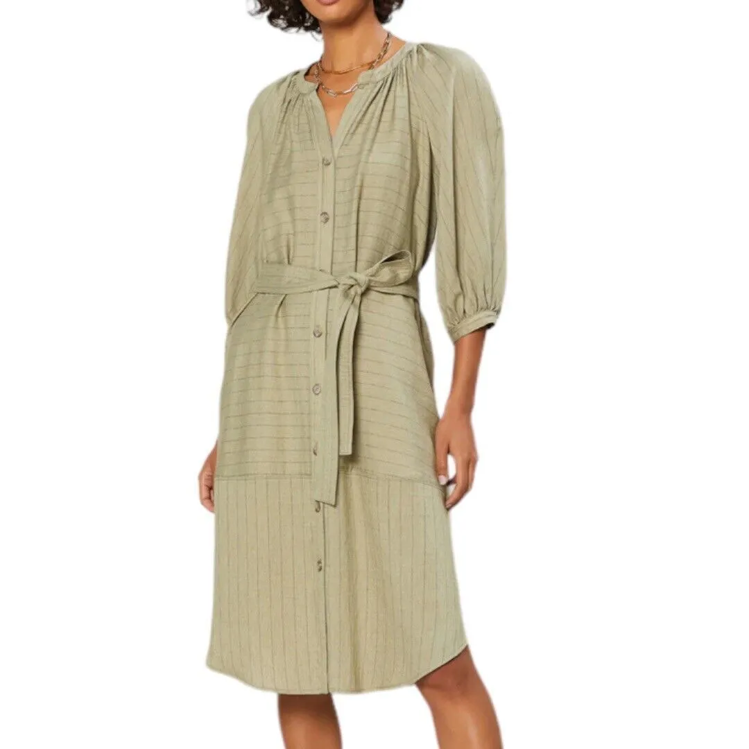 Current Air Dress Women Small Green Khaki Stripe Shirt Dress Bohemian Minimalist - Image 7